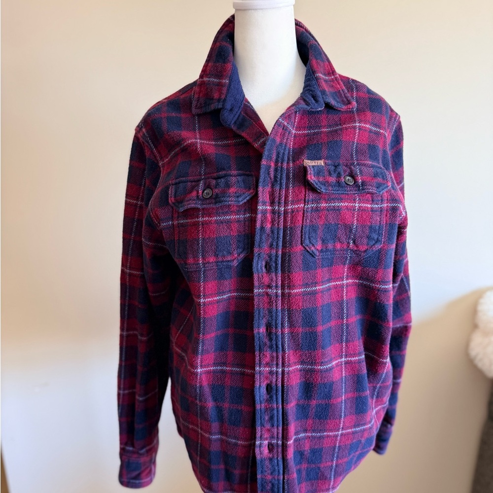 Orvis Big Bear flannel button shirt/jacket Red & navy heavyweight men’s sz M